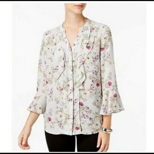 Charter Club Floral Button Down Ruffle Blouse